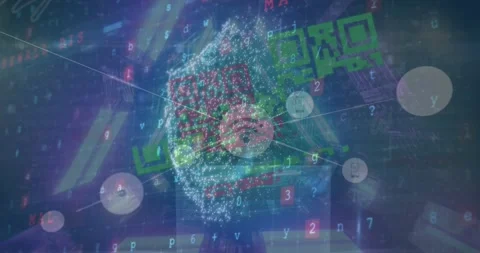Animation of connections, virus warning and qr code in digital space Stock Footage 330250906