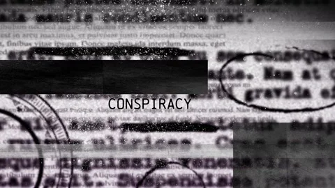 Animation of conspiracy text over black shapes 库存影片 170771266