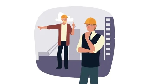 Animation of construction engineers working at building site with industria.. Stock Footage 333721580