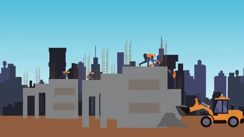 Animation of construction site buildings at edge of the city Stock Footage 286806809