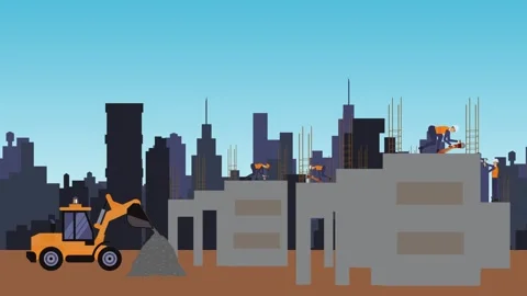 Animation of construction site buildings at edge of the city Vidéo 286806828