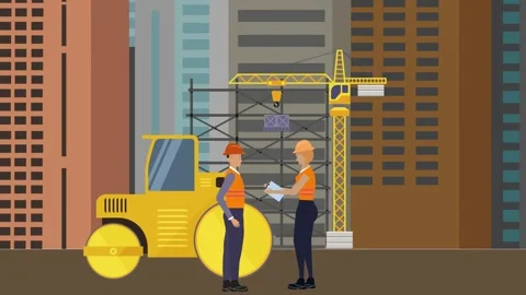 Animation of construction, working on the site buildings at edge of the city 库存影片 308215239