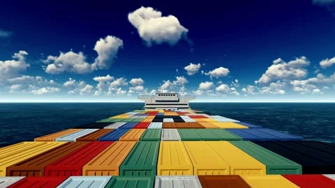 Animation container cargo ship boat in open sea, export trade business logistic Stock Footage 336446453