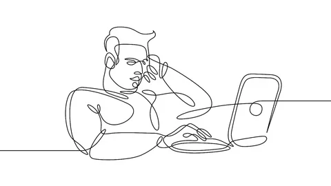 Animation Continuous draw hand drawn one line computer Video stock 99683474