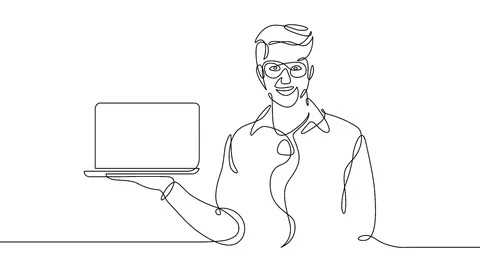 Animation Continuous draw hand drawn one line computer Stock Footage 99683480