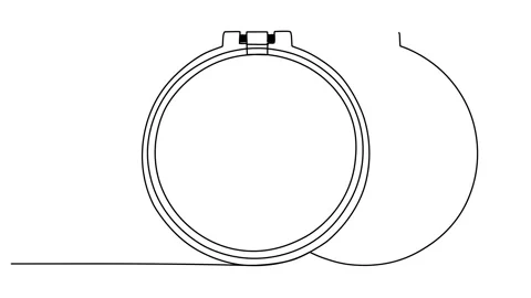 Animation of a continuous embroidery hoop pattern in one line. linear video Stock Footage 258840481