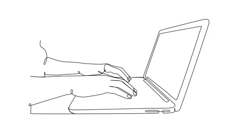 Animation of a Continuous Line Art of Hands Typing on Laptop Remote Work Stock Footage 318200620