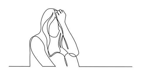 Animation of continuous line drawing of addicted woman in despair Stock Footage 96730416