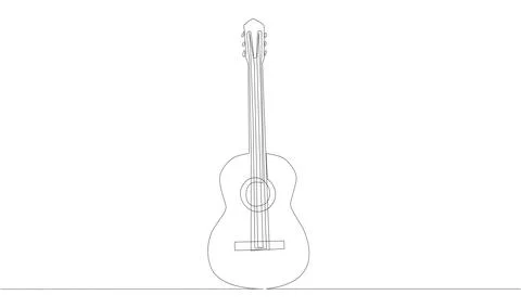 Animation of continuous line drawing of big acoustic guitar. Stock Illustration