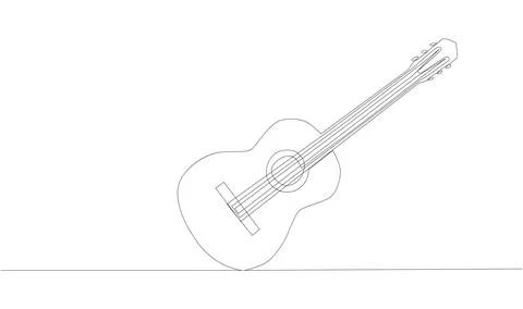 Animation of continuous line drawing of big acoustic guitar. Stock Illustration