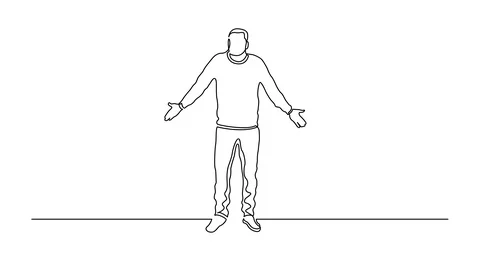 Animation of continuous line drawing of confused man with arms gesture Video stock 96912202