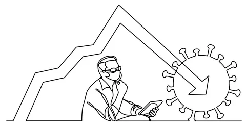Animation of continuous line drawing of doctor thinking about how to decrease Stockbeeldmateriaal 129705521