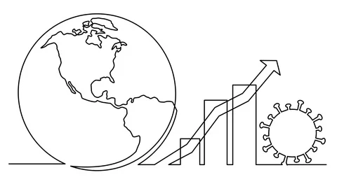 Animation of continuous line drawing of growing number of coronavirus cases o Stock Footage 129705537