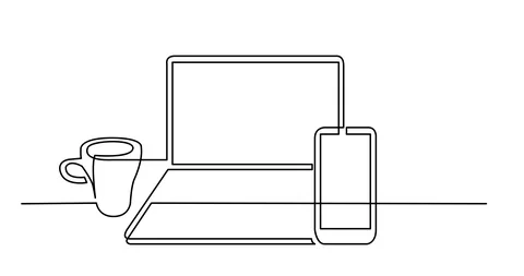 Animation of continuous line drawing of laptop computer mobile phone Stock Footage 96629240