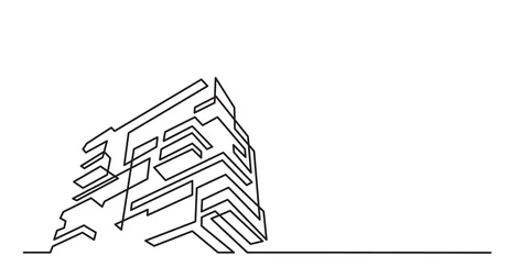 Animation of continuous line drawing of modern apartment building Stock Footage 87241212