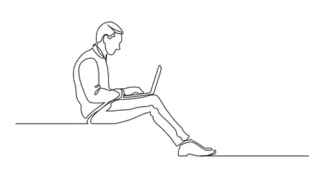 Animation of continuous line drawing of office worker sitting working on lapt Stock Footage 96910642