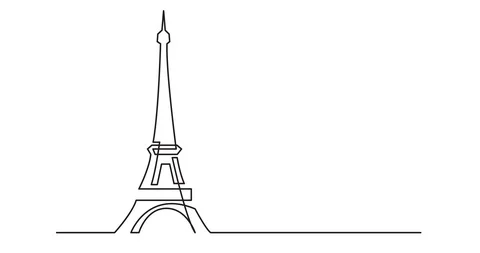 Animation of continuous line drawing of Paris Eiffel tower Stock Footage 87241494