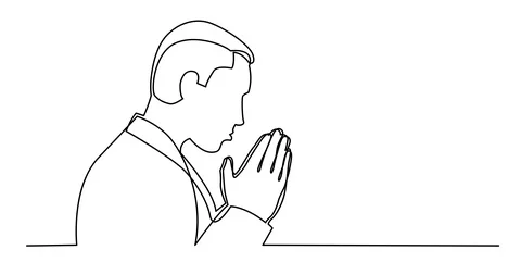 Animation of continuous line drawing of praying man Stock Footage 96726956