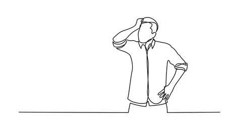 Animation of continuous line drawing of standing confused man in shirt Stock Footage 96729128