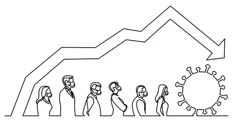 Animation of continuous line drawing of statistics of declining number of cor Stock Footage 129705580