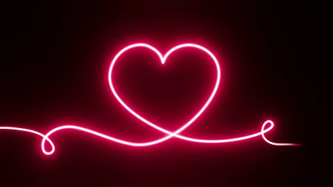 Animation of continuous one neon light line heart. Stock Footage 298561471