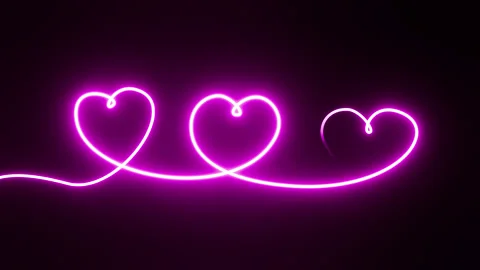Animation of continuous one neon light line heart. Stock Footage 298561745
