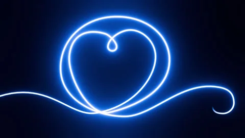 Animation of continuous one neon light line heart. Stock Footage 298561881