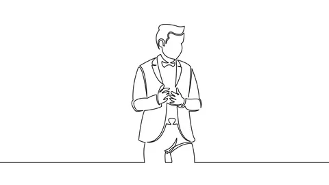 Animation continuous single drawn line of talking businessman presentation sp Video stock 88304934