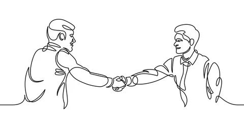 Animation continuous single drawn line businessman. Two smiling businessmen s Stock Footage 88363354