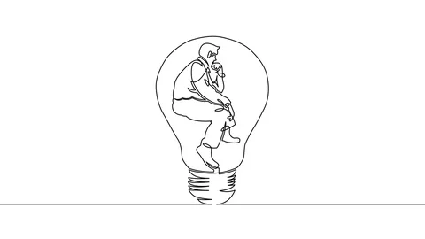 Animation continuous single drawn line silhouette of a businessman sitting in Video stock 88363360