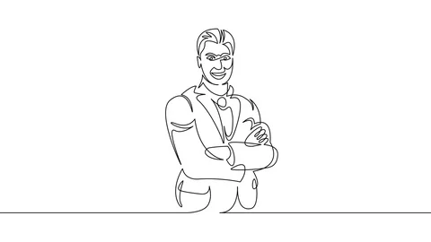 Animation continuous single drawn line of businessman manager silhouette Stock Footage 88363364