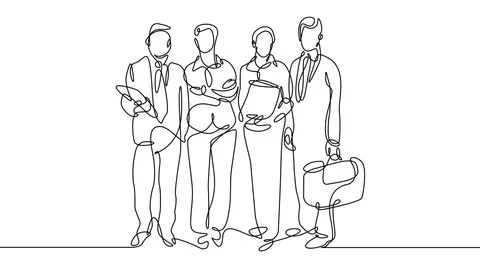 Animation continuous single drawn line of business team together group portra Video stock 88363378