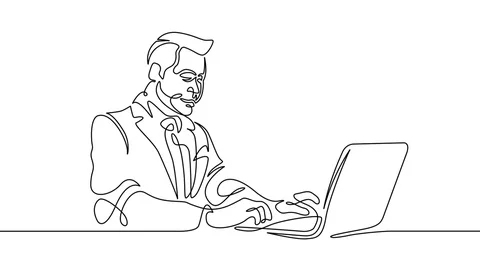 Animation continuous single drawn line of the user sitting at the computer. C Stock Footage 88363381