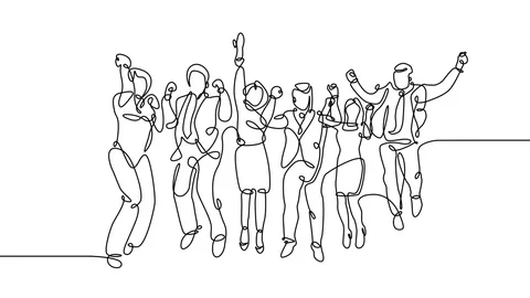 Animation continuous single drawn line of business team together group portra Stock Footage 88363390