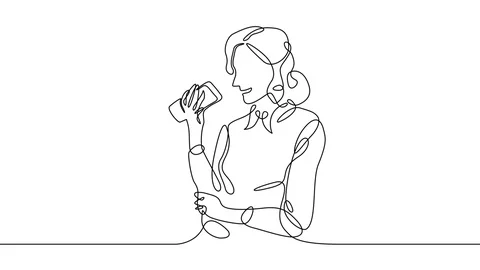 Animation continuous single drawn line talking on a smartphone woman girl Stock Footage 88363398