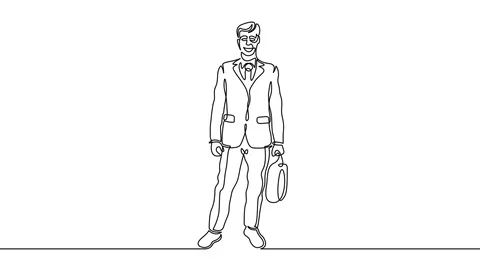 Animation continuous single drawn line lawyer with briefcase Stock Footage 92128806