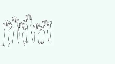 Animation of a continuous single line drawing of a group of hands raised up. The Stock Footage 233703454