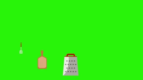 Animation of cooking tools, green screen , chroma key graphic source elements Stock Footage 151047995