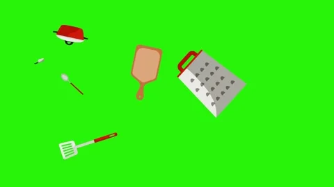 Animation of cooking tools, green screen , chroma key graphic source elements Stock Footage 151048000