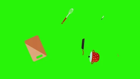 Animation of cooking tools, green screen , chroma key graphic source elements Stock Footage 151048008