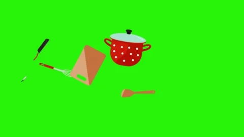 Animation of cooking tools, green screen , chroma key graphic source elements Stock Footage 151048012