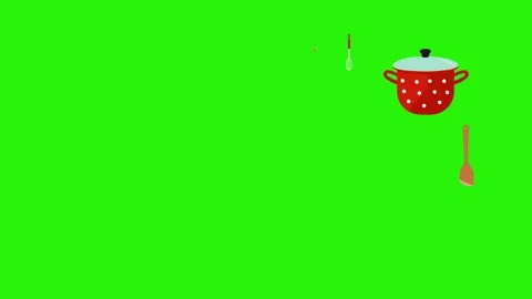 Animation of cooking tools, green screen , chroma key graphic source elements Stock Footage 151048015