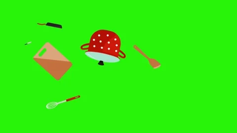Animation of cooking tools, green screen , chroma key graphic source elements Stock Footage 151048016