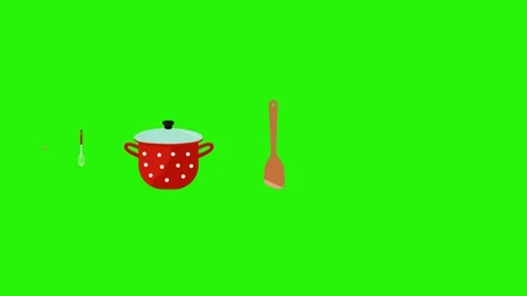 Animation of cooking tools, green screen , chroma key graphic source elements Stock Footage 151048019
