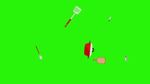 Animation of cooking tools, green screen , chroma key graphic source elements Stock Footage 151048023