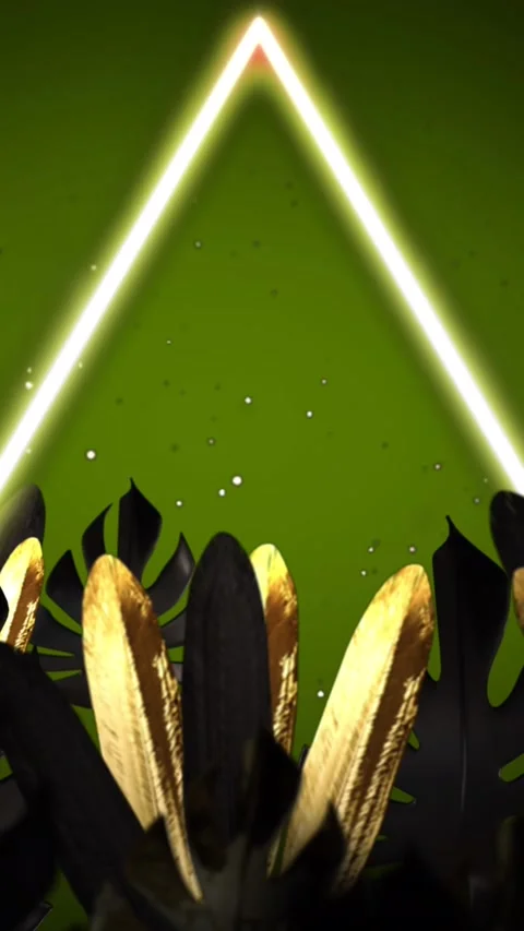 Animation of copy space and neon triangle over leaves on green background Stock Footage 342704629