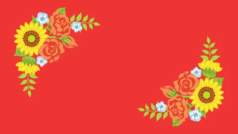 Animation of a corner frame with blooming sunflower decorations - orange color Stock Footage 242081740