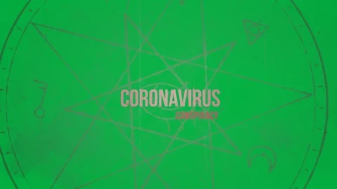 Animation of coronavirus conspiracy text over pentagram and symbols on Stock Footage 325366223