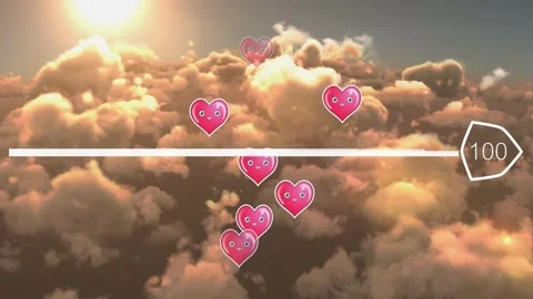 Animation of countdown and multiple pink hearts floating over clouds and sun in Stock Footage 329967797