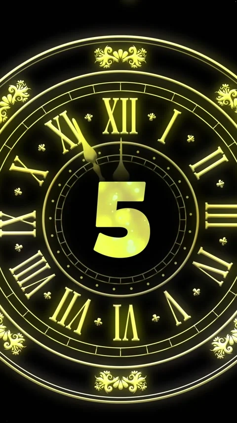 Animation of countdown, clock showing midnight and spots of light on black Stock Footage 320165264